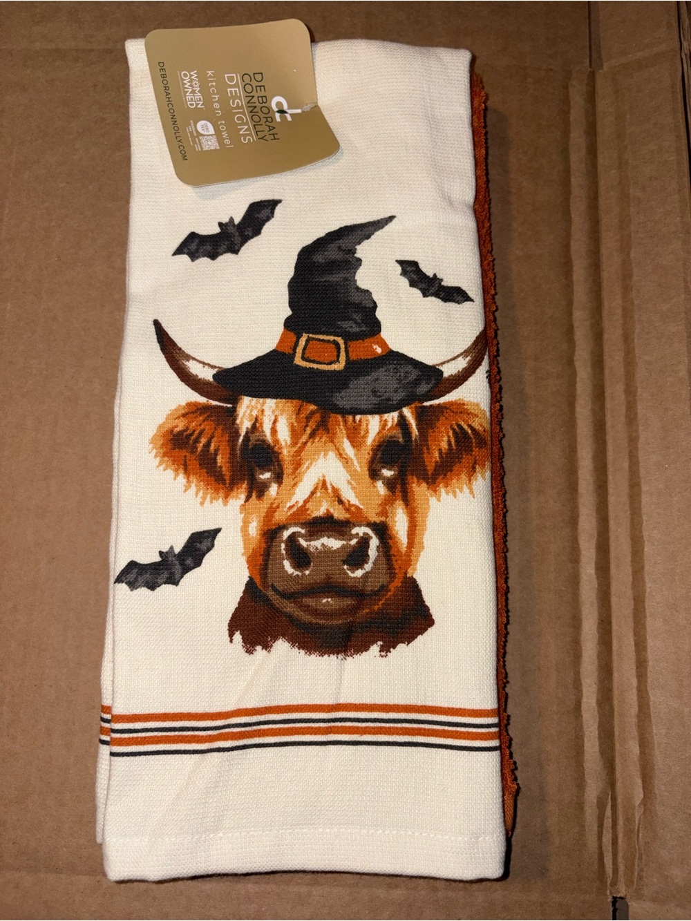 Set of 3 Halloween Highland Cow Witch Bat Kitchen Towel Set